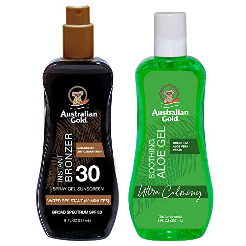 Australian Gold Sunscreen Gel Spray & Aloe Vera Gel Set, Spf 30, Hydrating, Vegan, 8 Fl Oz