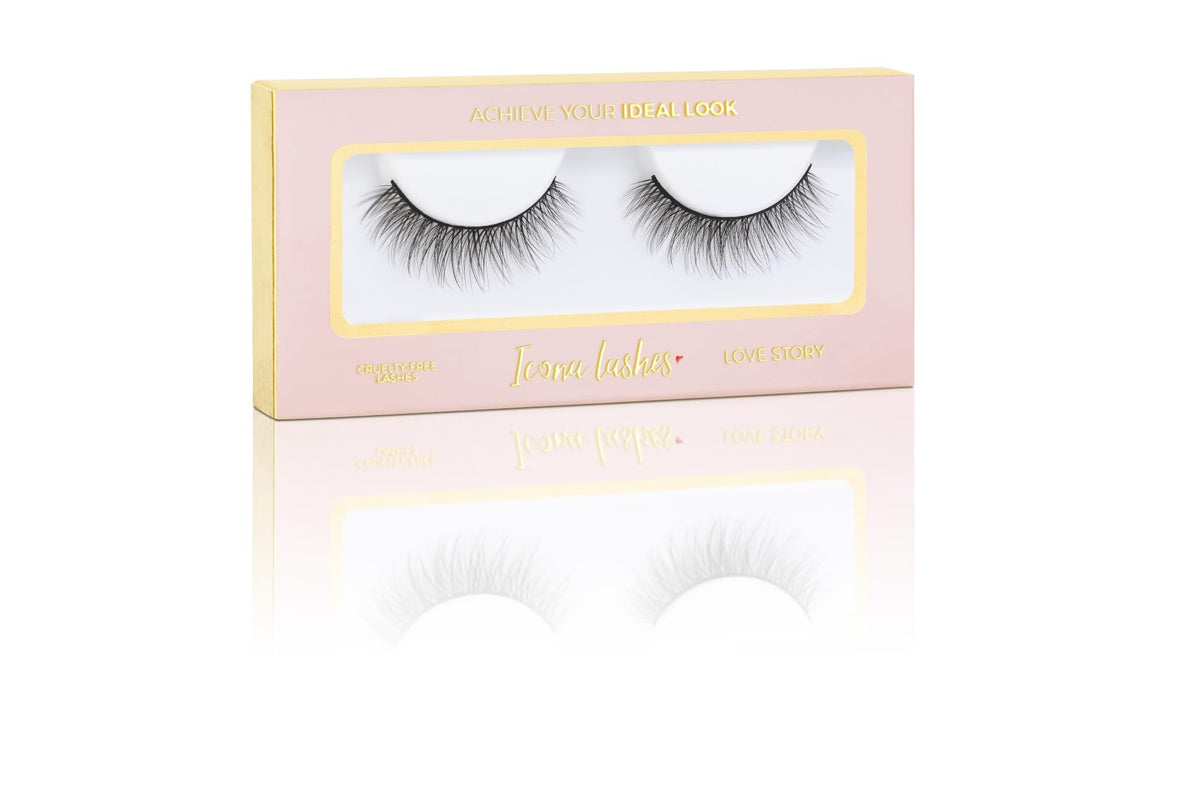 Icona Lashes Vegan False Eyelashes - Soft, Tapered Falsies, Reusable - Natural Black, Love Story