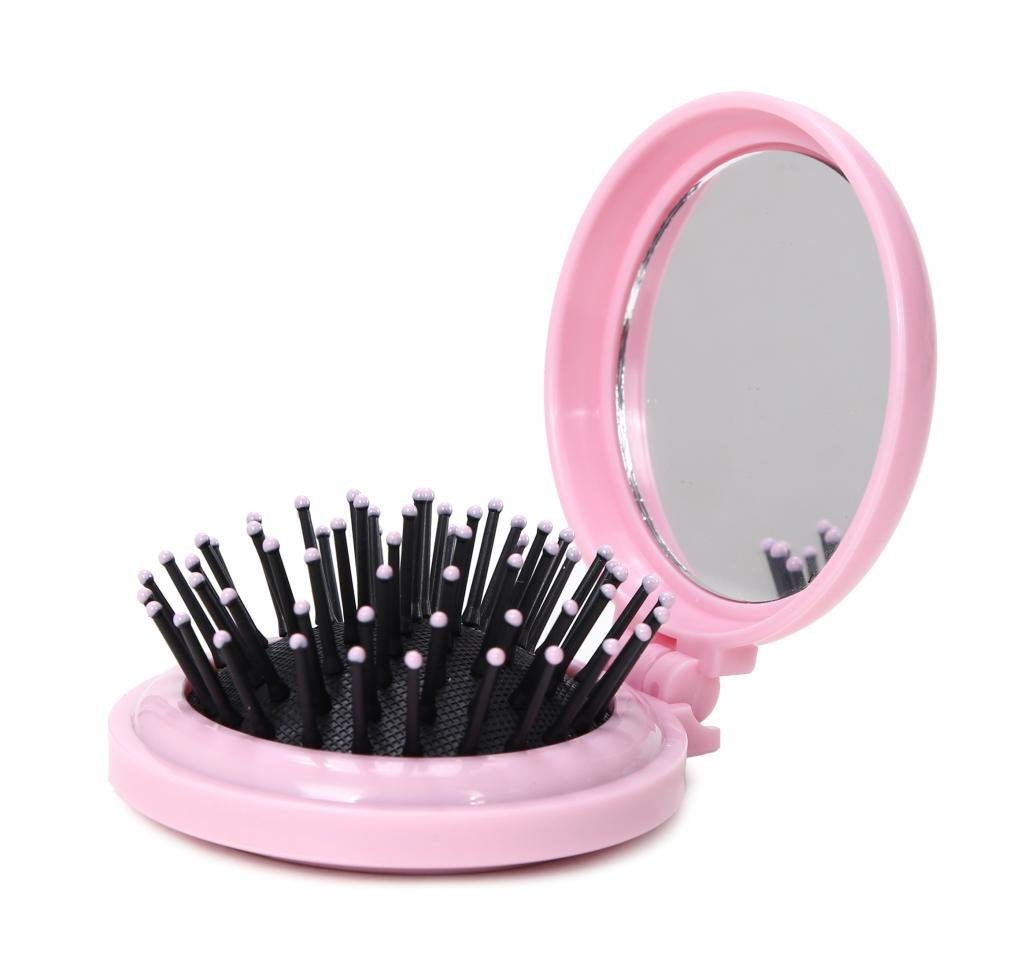 Louise Maelys Pink Folding Mini Pocket Hair Comb with Mirror Travel Set, 1 Count