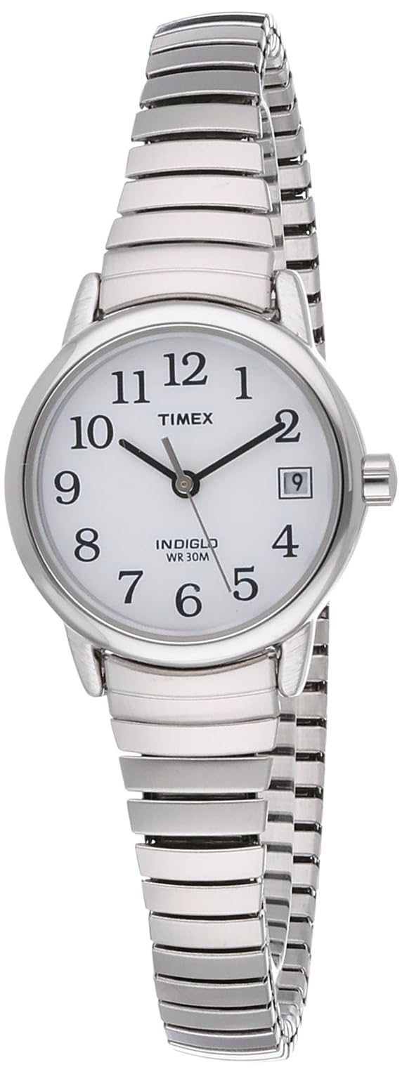 Timex Women'S T2H371 Silvertone Quartz Easy Reader Watch With White Dial & Stainless Steel Bracelet