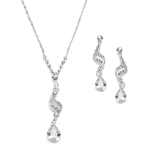 Mariell Silver Cubic Zirconia Wedding Jewelry Set - Necklace & Earrings For Brides & Bridesmaids