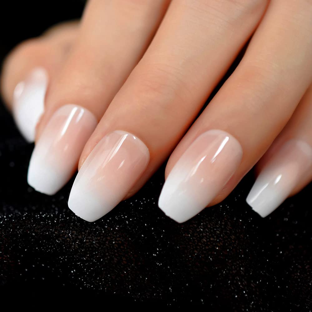 Coolnail Pink Nude Ombre French Ballerina Coffin Press-On Nails - 1 Count Natural Look