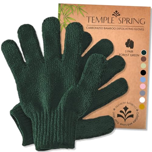 Temple Spring Exfoliating Glove - Bamboo Body Scrubber, Loofah Washcloth, Forest Green