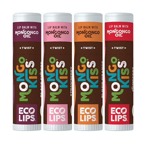 Eco Lips Mongo Kiss Organic Lip Balm 4 Pack - Blood Orange, Yumberry, Strawberry Lavender, Black Cherry