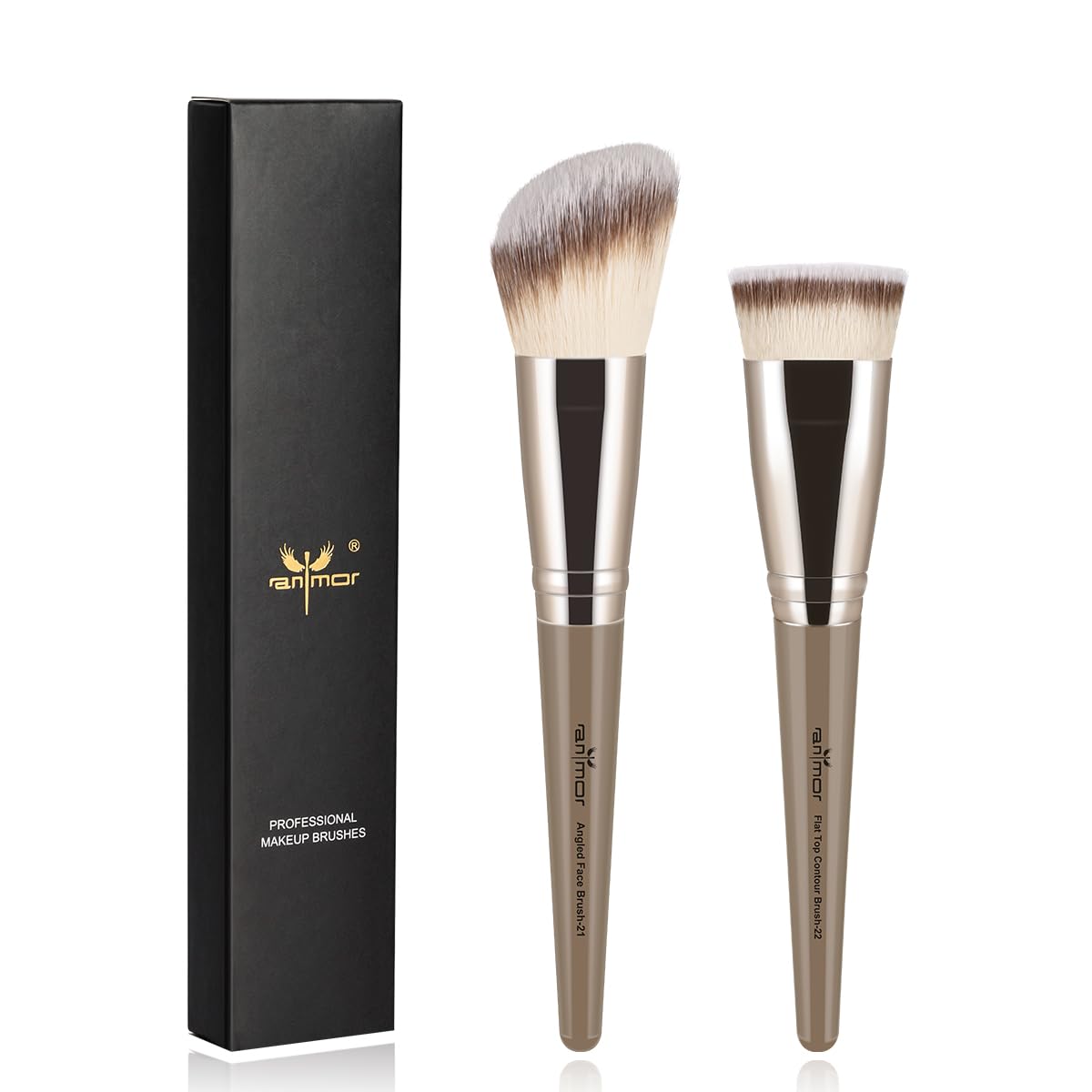 Anmor Premium Contour Brush Set - Angled & Flat Top, Synthetic Bristles For Blending & Contouring