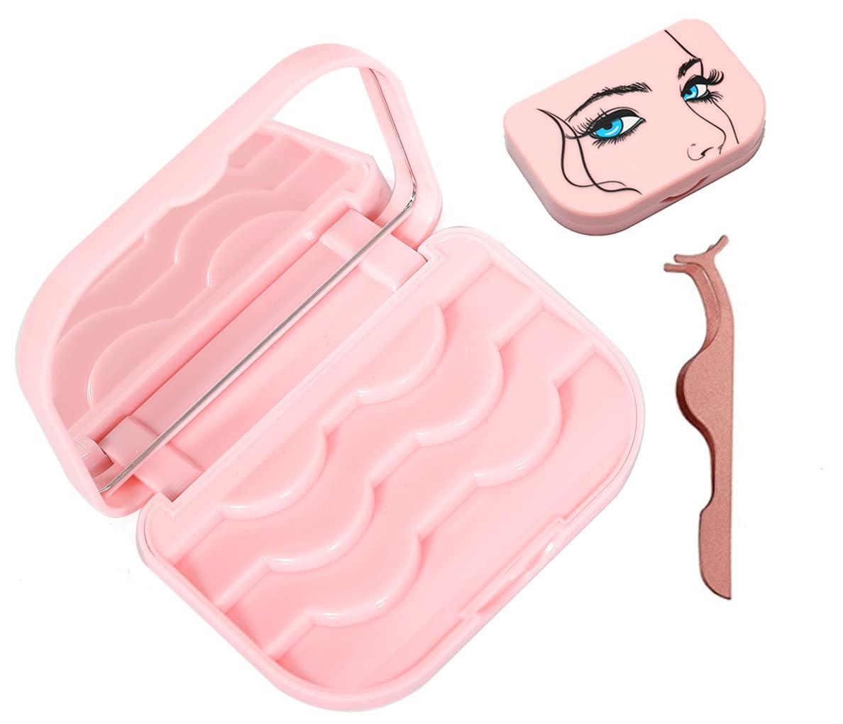 Kawosun Light Pink False Eyelash Case Organizer With Mirror - 2 Piece Magnetic Storage Box