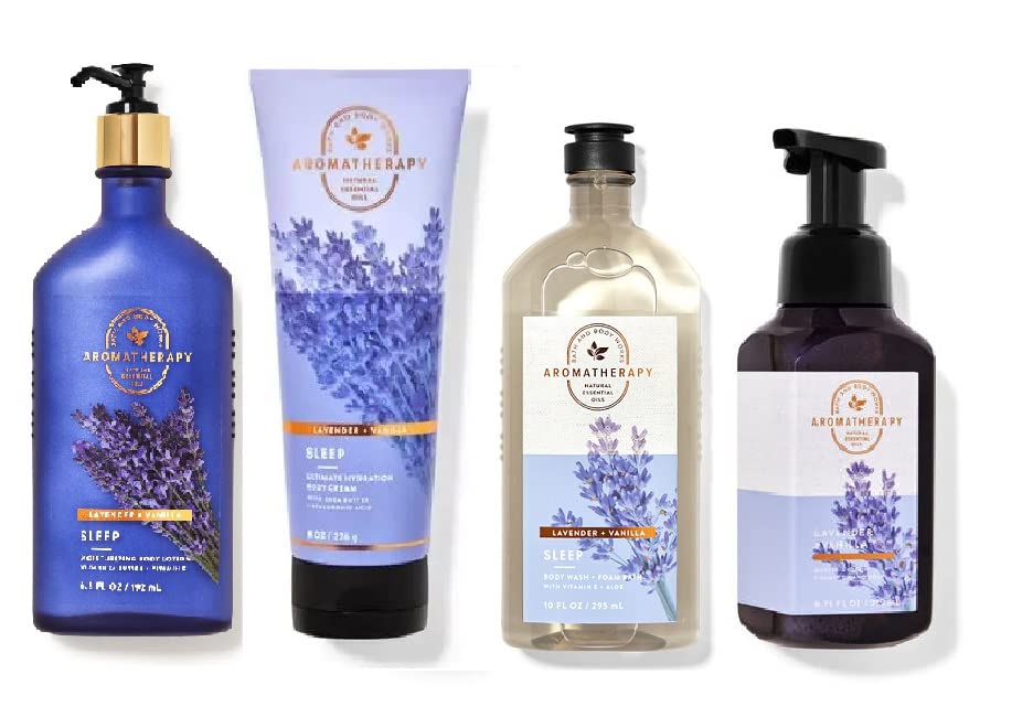 Bath & Body Works Aromatherapy Lavender + Vanilla Deluxe Gift Set - Body Cream, Lotion, Wash, Soap