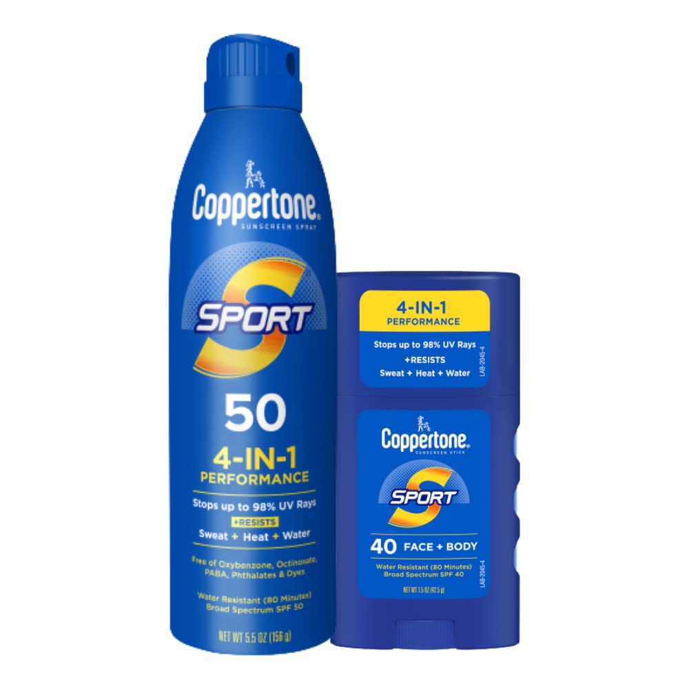 Coppertone Sport Sunscreen Spray Spf 50 & Stick Spf 40, Water Resistant, 7 Oz Total