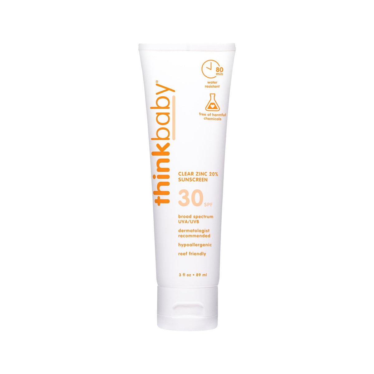 Thinkbaby Mineral Sunscreen Spf 30 - Clear Zinc Oxide, Water Resistant, Reef Safe, 3 Fl Oz