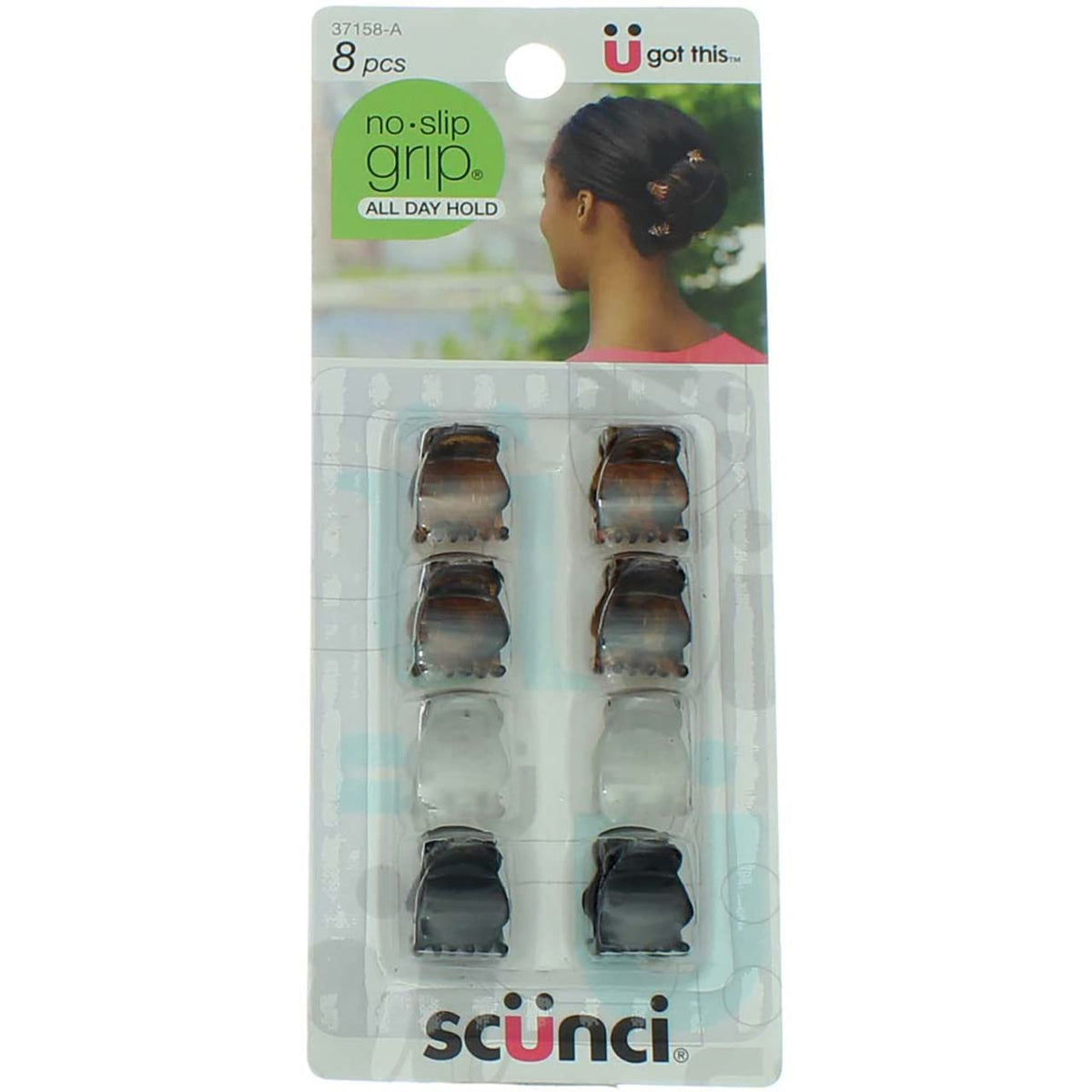 Scunci No-Slip Grip Mini Oval Jaw Clips, Tortoise & Clear, 8 Count, Plastic Hair Accessories