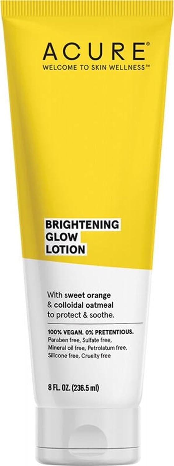 Acure Brightening Glow Lotion, 8 Fl Oz - Citrus Scent, Lightweight, Non-Sticky, All Skin Types