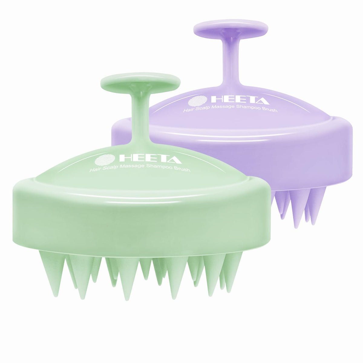 HEETA Hair Scalp Massager Brush - 2 Pack Soft Silicone Shampoo Scrubber for Growth, Purple & Green