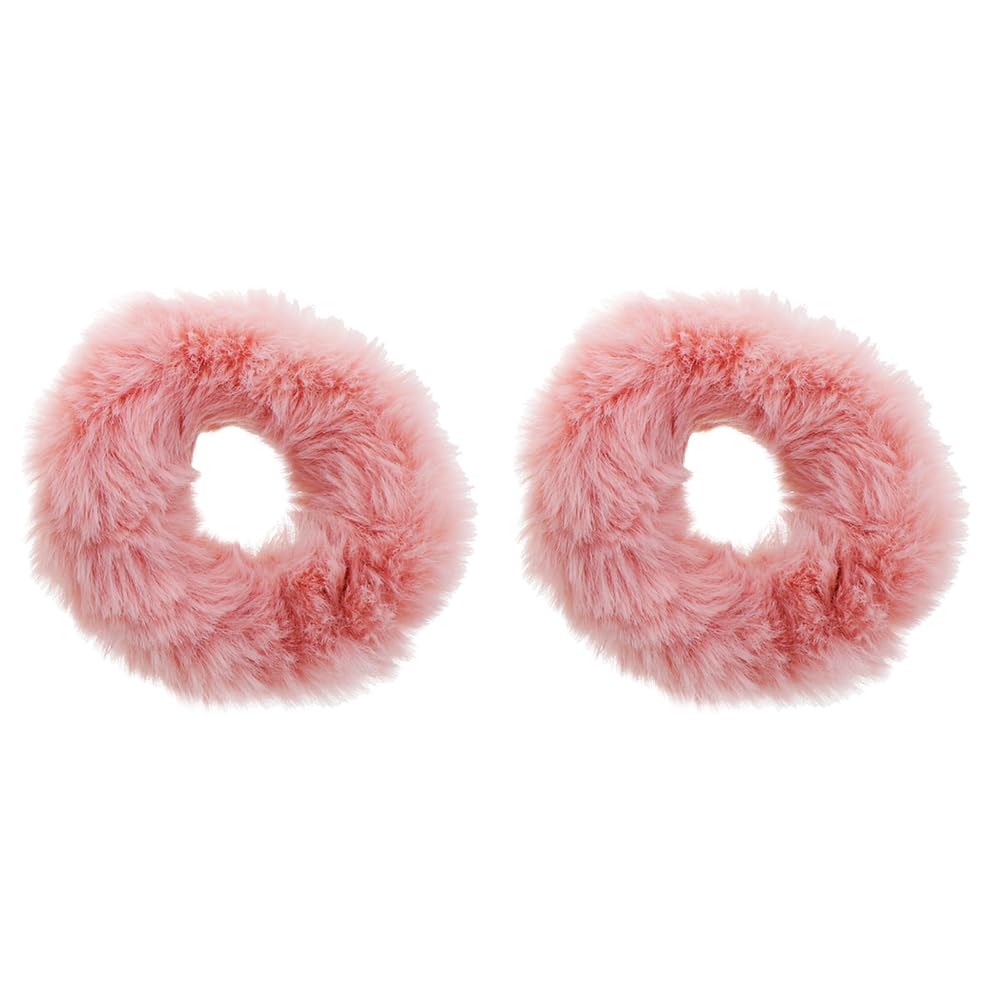 Motique Accessories Small Fuzzy Fur Scrunchies - Set of 2, Mauve Furry Pony Holders