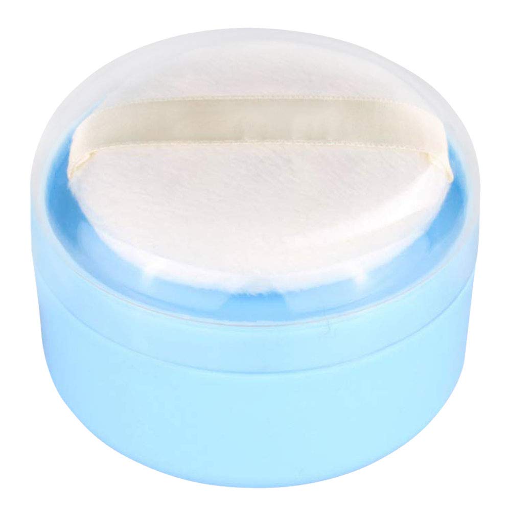 Onwon Blue After-Bath Puff Box - Empty Body Powder Container Dispenser With Sifter & Puffs