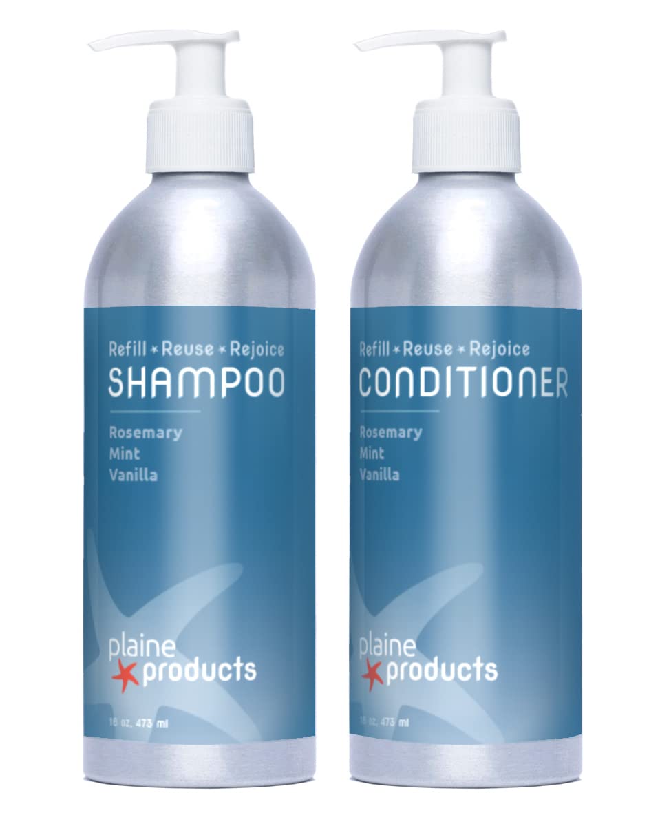 Eco-Friendly Shampoo & Conditioner Set - Rosemary, Mint, Vanilla - Sulfate Free, 16 Oz