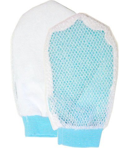 Aquasentials Exfoliating Terry Bath Mitts - 2 Pack, Blue/White For Soft, Radiant Skin