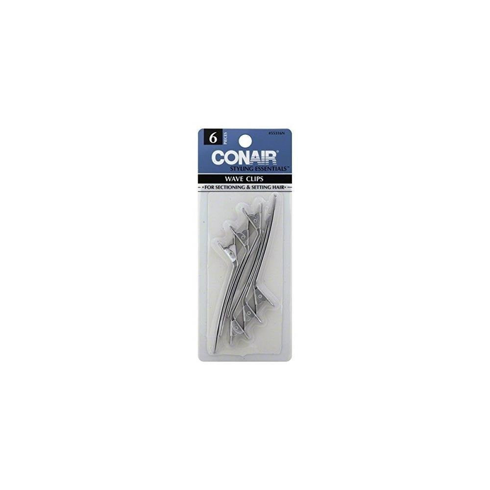 Conair Wave Clip - Silver, 0.8 Oz, Metal Hair Clips - 6 Count Pack