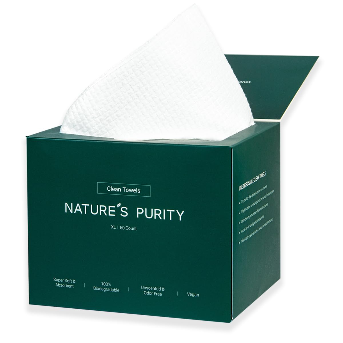 Nature'S Purity Biodegradable Face Towels, Super Soft Xl 50Ct For Skincare & Makeup Removal