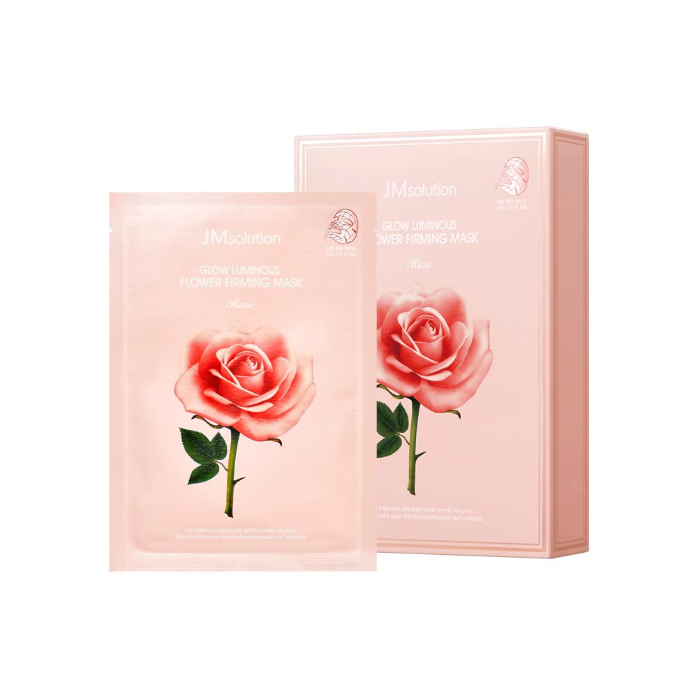 Jmsolution Glow Luminous Flower Firming Mask - Rose Hydrating Facial Mask - 10 Sheets