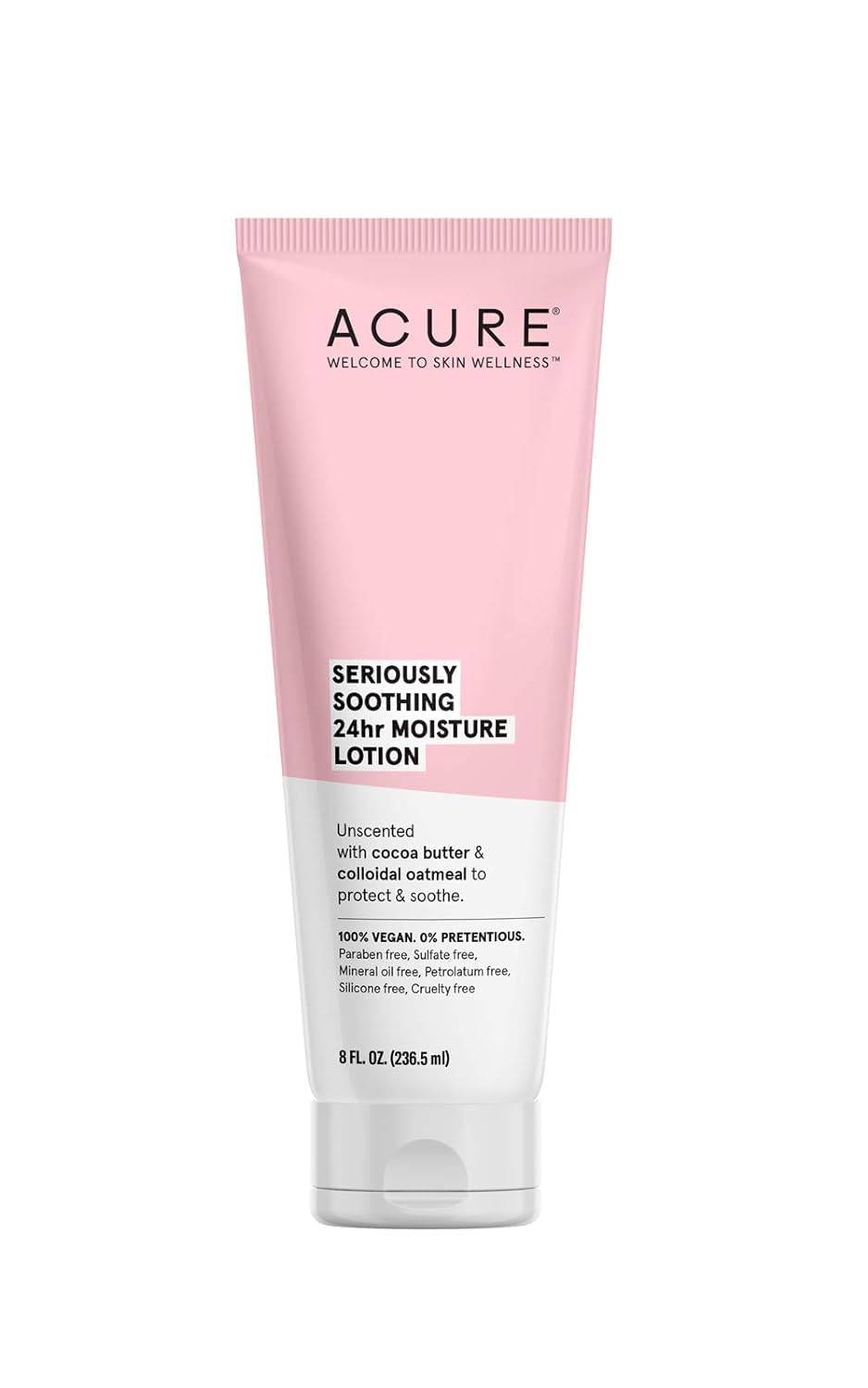 Acure 24Hr Unscented Moisturizing Lotion - Vegan Cocoa Butter & Oatmeal For Dry Skin, 8 Fl Oz