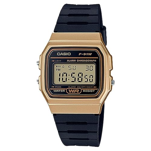 Casio F91W Gold Digital Watch | Water Resistant, Led Light, Stopwatch, Daily Alarm, 7 Year Battery