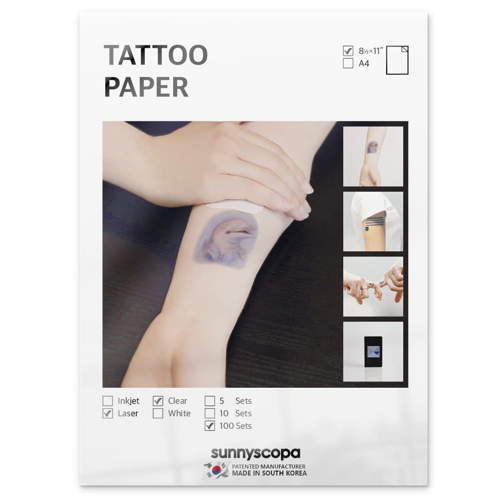 Sunnyscopa Laser Printable Temporary Tattoo Paper, 8.5&quot;X11&quot;, 100 Sheets For Diy Transfers