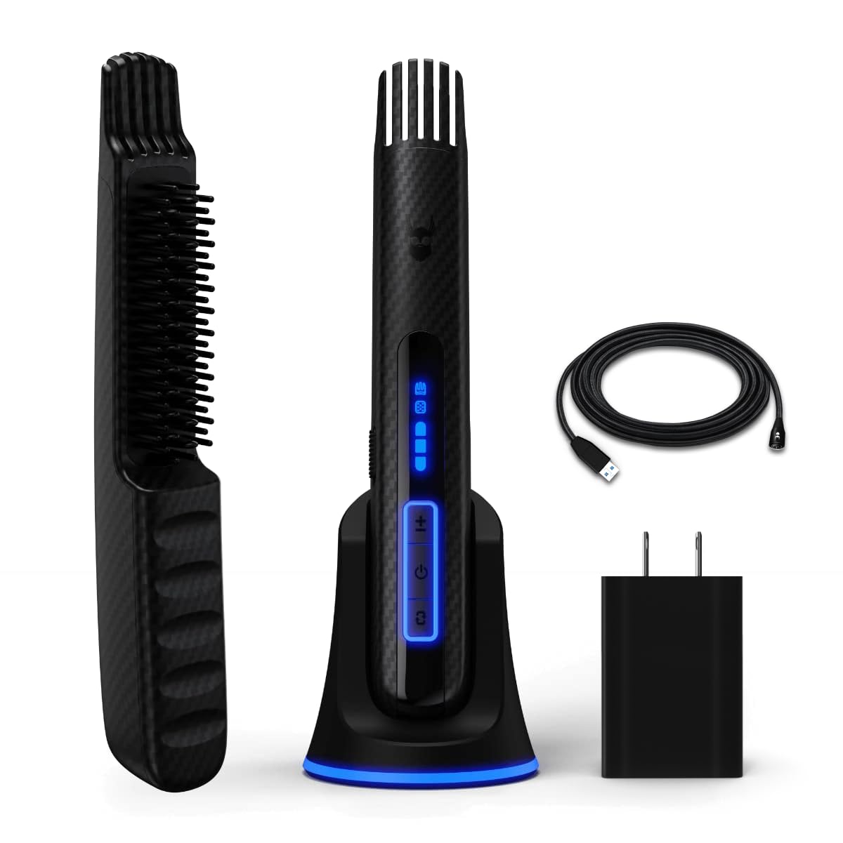 The Beard Struggle Carbon X Heated Beard Brush & Straightener - Cordless, 3 Heat Settings, Black