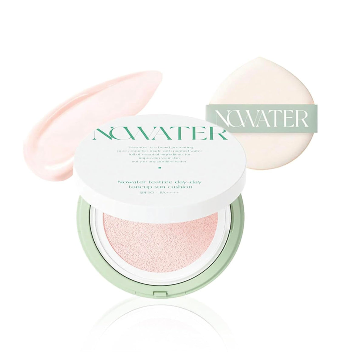 Nowater Tea Tree Tone-Up Sun Cushion Spf50+ | Hydrating Cushion Foundation With Niacinamide 0.88Oz