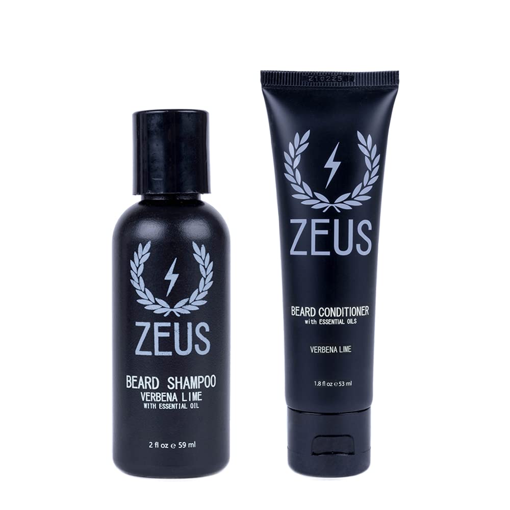 Zeus Travel Size Beard Wash & Conditioner Set For Men - Hydrates & Moisturizes, Verbena Lime