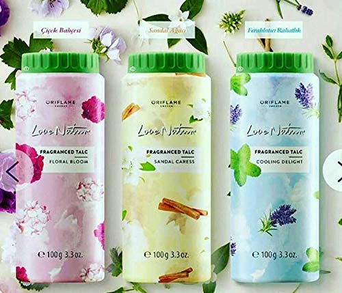 Oriflame Love Nature Floral Bloom, Sandal Caress & Cooling Delight Talc Set Of 3 - 100G