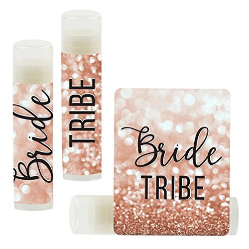 Andaz Press Bride Tribe Lip Balm Favors, 12-Pack Rose Gold Glitter Shimmer For Bachelorette Party