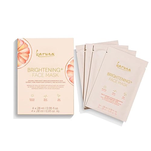 Karuna Skin Brightening+ Sheet Masks - Hydrating Face Mask With Grapefruit Seed & Salicylic Acid