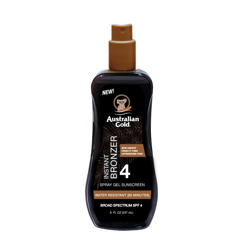 Australian Gold SPF 4 Spray Gel Sunscreen with Instant Bronzer, 8 Fl Oz - Water Resistant & Cruelty Free