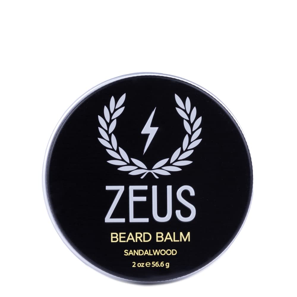 Zeus Beard Balm - Natural Beeswax & Shea Butter Conditioner For Facial Hair, Sandalwood, 2 Oz.