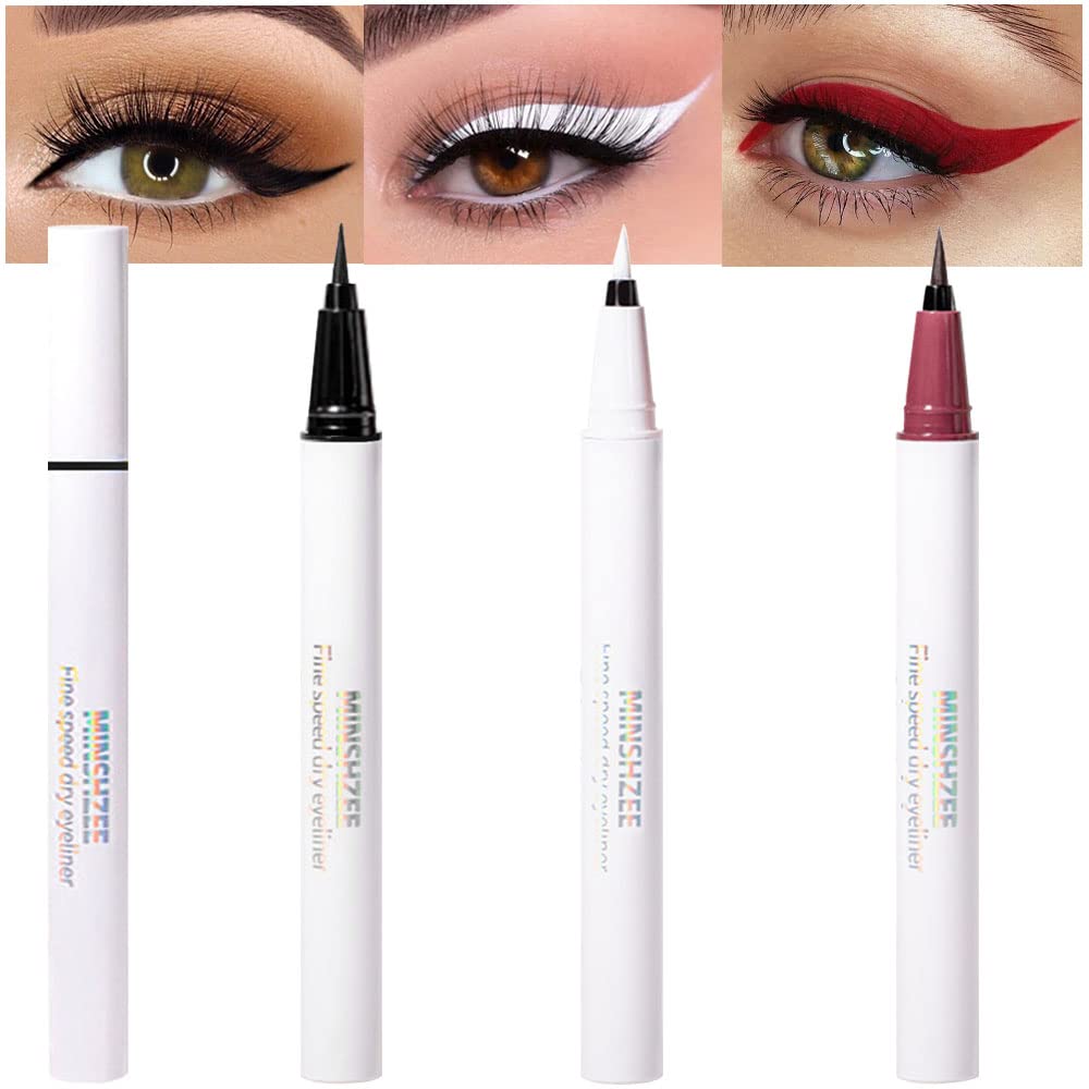 Evpct Waterproof Colored Eyeliner Set - 3Pcs Black, White, Red Liquid Eye Liner, Long Lasting