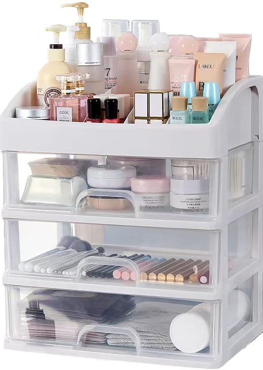 Freebirdly 3-Drawer Makeup Organizer - Transparent Plastic Vanity Storage For Skin Care & Cosmetics