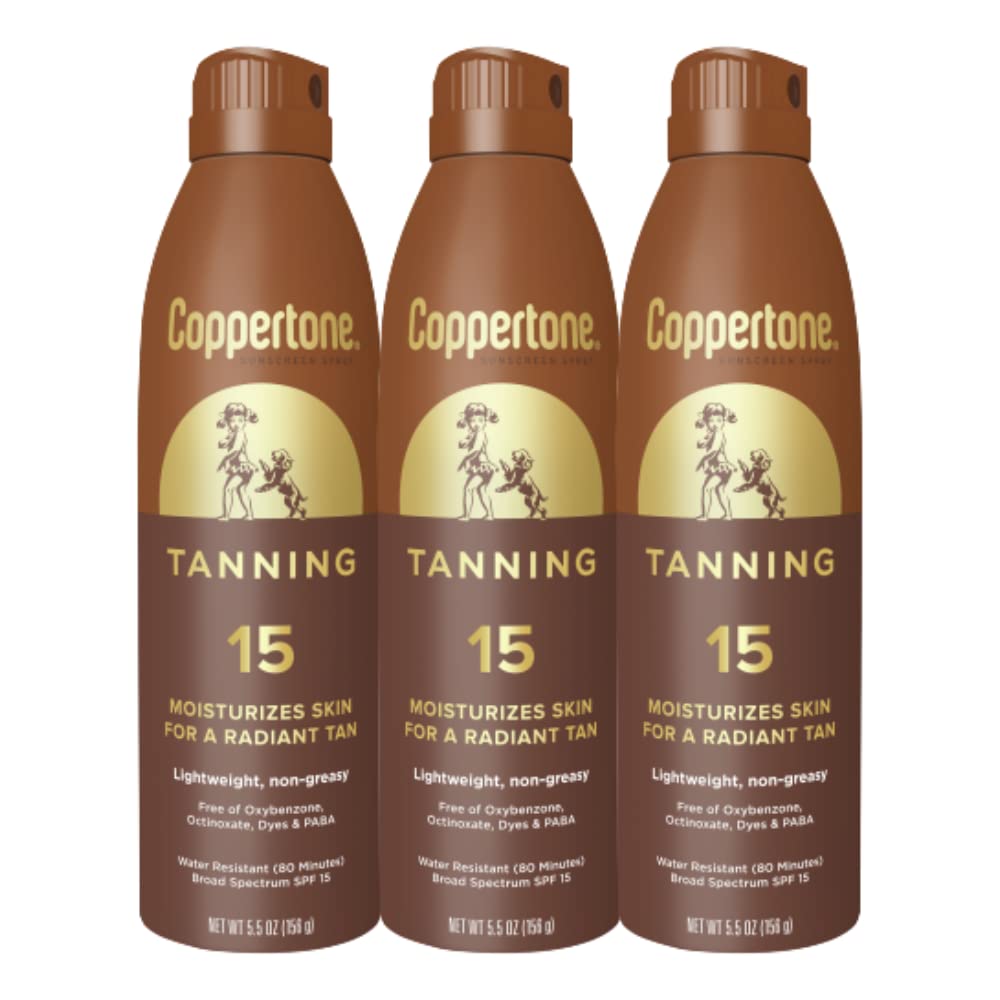 Coppertone Spf 15 Tanning Sunscreen Spray, Water Resistant, 5.5 Oz, Pack Of 3