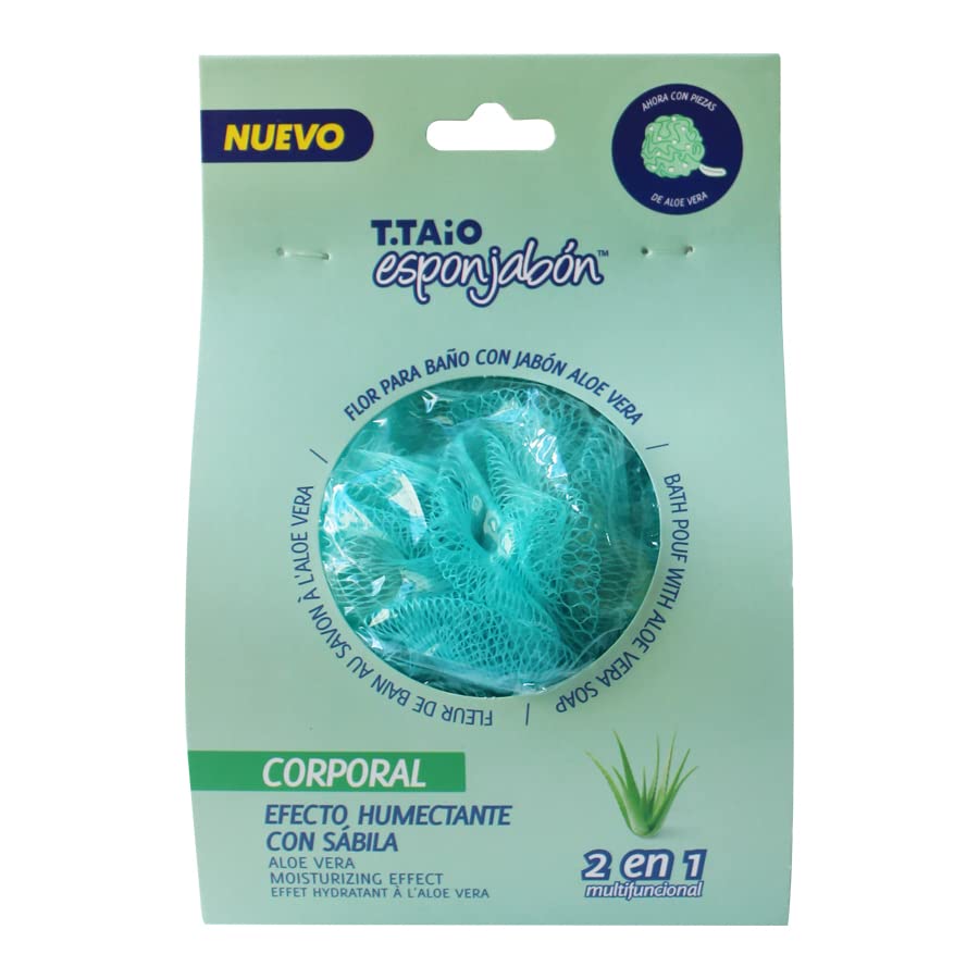 T.Taio Esponjabon Bath Sponge With Integrated Soap - White, 1 Count, Soft & Gentle Cleaning