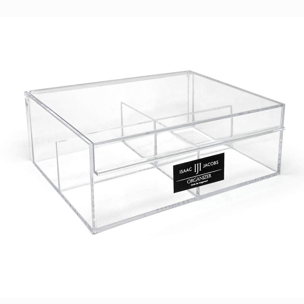 Isaac Jacobs Clear Acrylic Organizer With Lid - 4-Compartment Makeup & Office Storage Tray