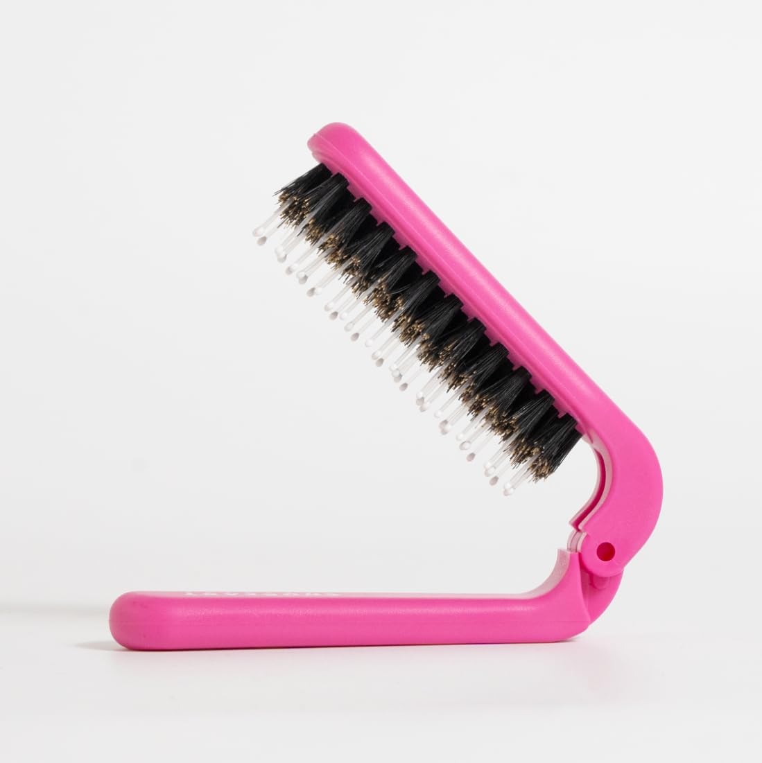 Uffy Mini Folding Hair Brush, Hot Pink Boar Bristle Comb For Wet & Dry Hair, Travel Size