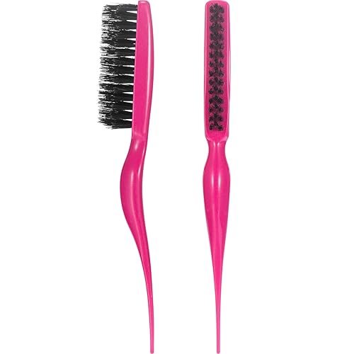 Frienda Boar Bristle Hair Teasing Brush Comb Set - Fuchsia, Backcombing Tool for Salon Use