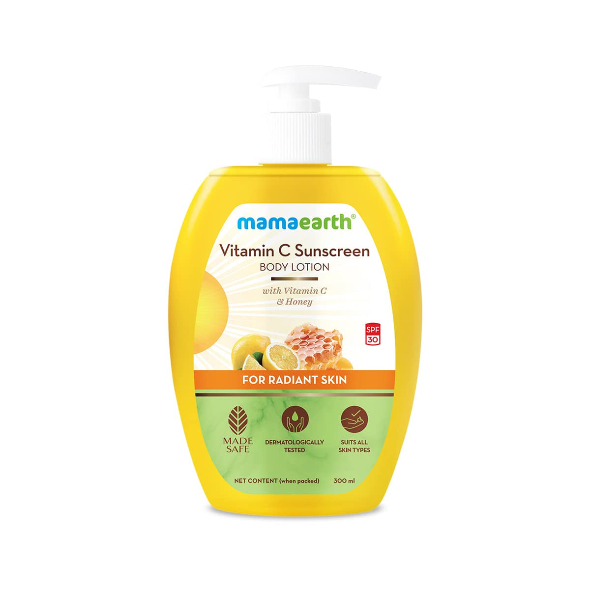 Mamaearth Vitamin C Spf 30 Sunscreen Body Lotion - Non-Greasy, Lightweight, 300Ml, All Skin Types