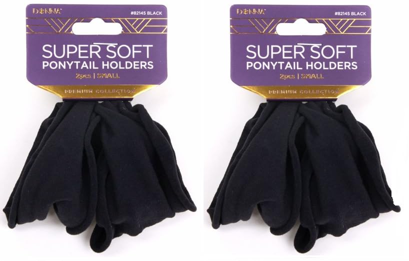 Donna Super Soft Ponytail Holders, Small - Premium Black, 2 Count Pack