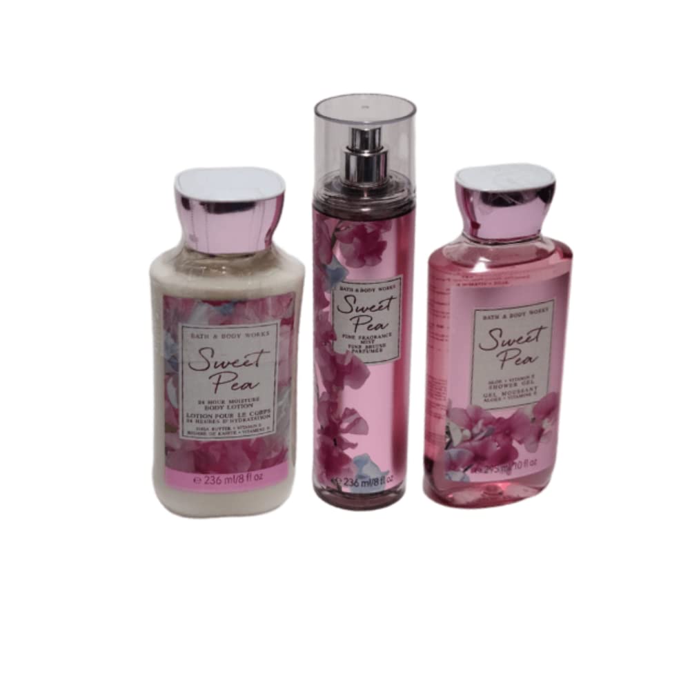 Bath & Body Works Sweet Pea Set - Body Lotion, Shower Gel & Fragrance Mist, 3 Piece Set