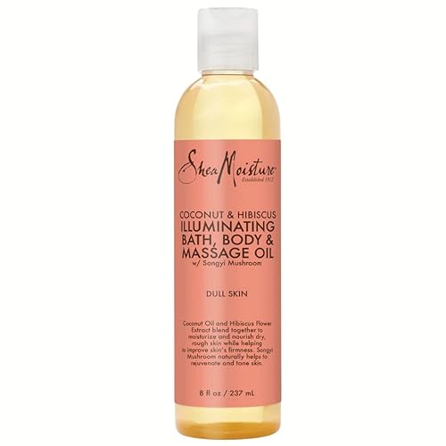 Sheamoisture Coconut & Hibiscus Massage Oil, 8 Oz Body Oil For Dry Skin With Vitamin E