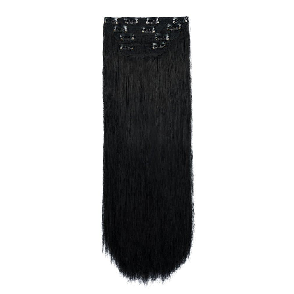 Reecho 24&quot; Thick Clip-In Synthetic Hair Extensions Set - Natural Black, 280G, Straight, 4 Pcs