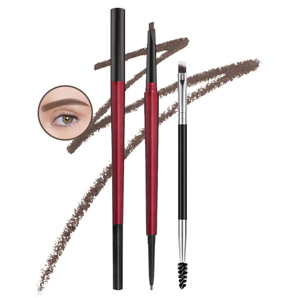 Kaely 2Pcs Waterproof Eyebrow Pencil Set With Brush - Vegan Makeup, Neutral Coffee