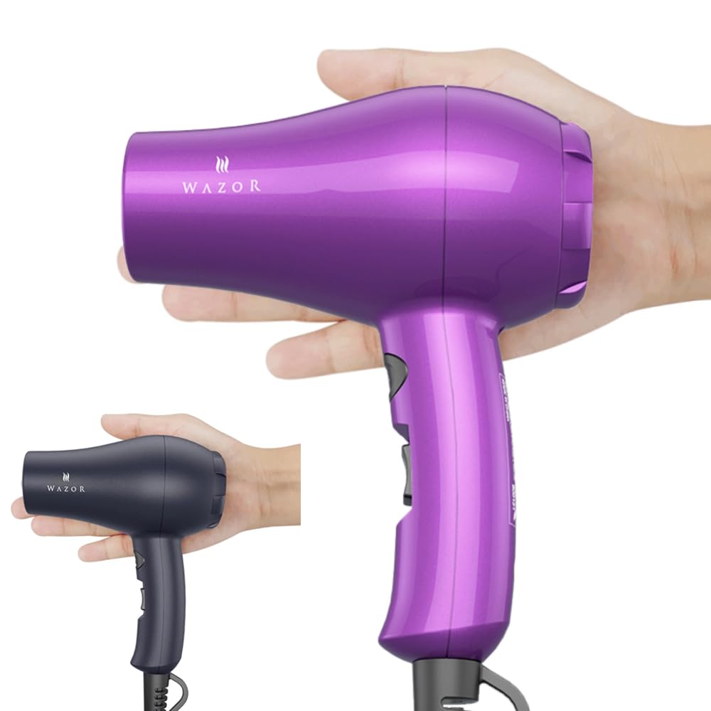 Wazor Mini Lightweight Hair Dryer 1000W Ionic With Cool Shot, Compact For Travel, Purple