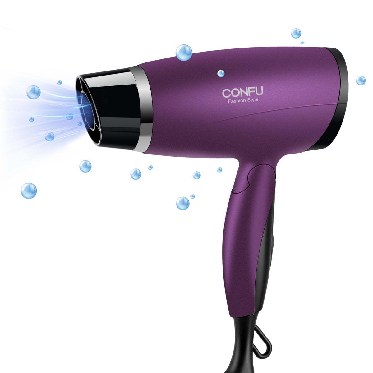 Confu 1600W Portable Hair Dryer, Lightweight Folding Handle, Quiet Ceramic, Purple