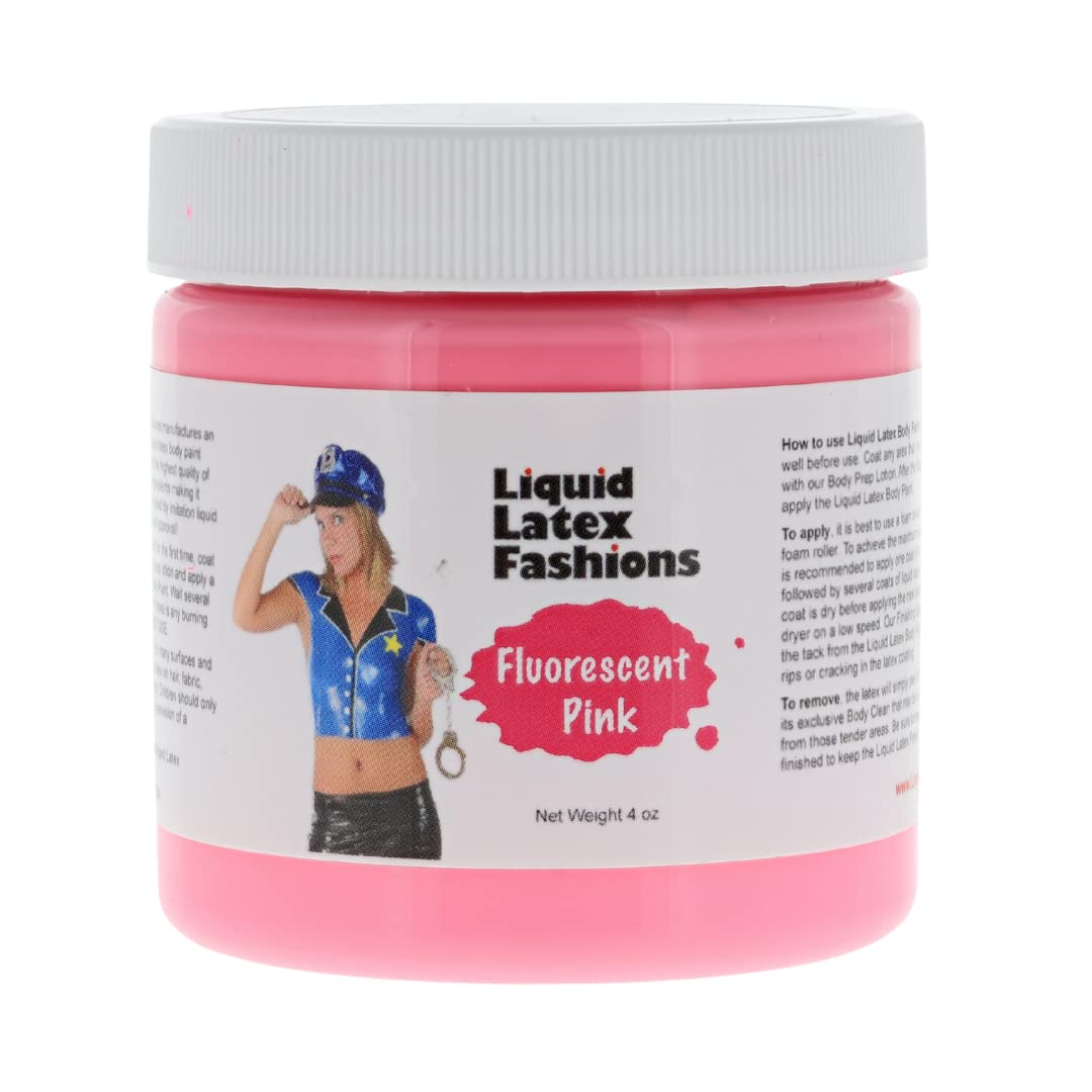 Liquid Latex Fashions Fluorescent Pink Liquid Latex Body Paint, 4 Oz - No Odor, Easy Apply